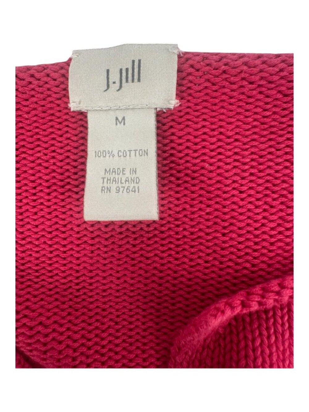 J Jill Cotton Knit Sweater Medium Pink Split Neck Side Button Pullover Preppy - Picture 7 of 8